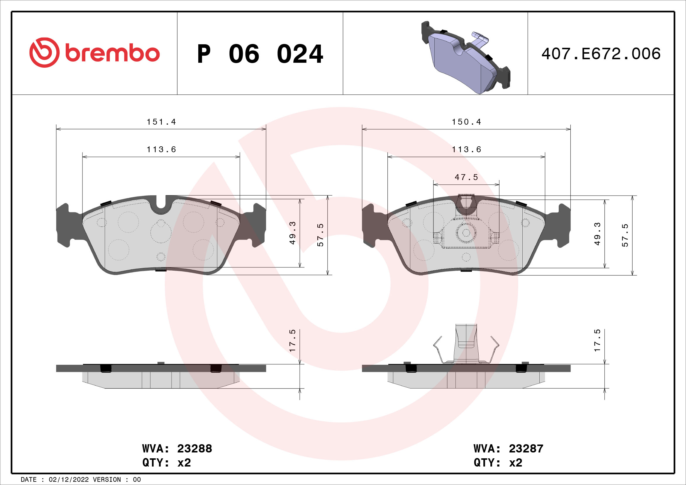 A.B.S. P 06 024 BREMBO Bremsbelagsatz, Scheibenbremse
